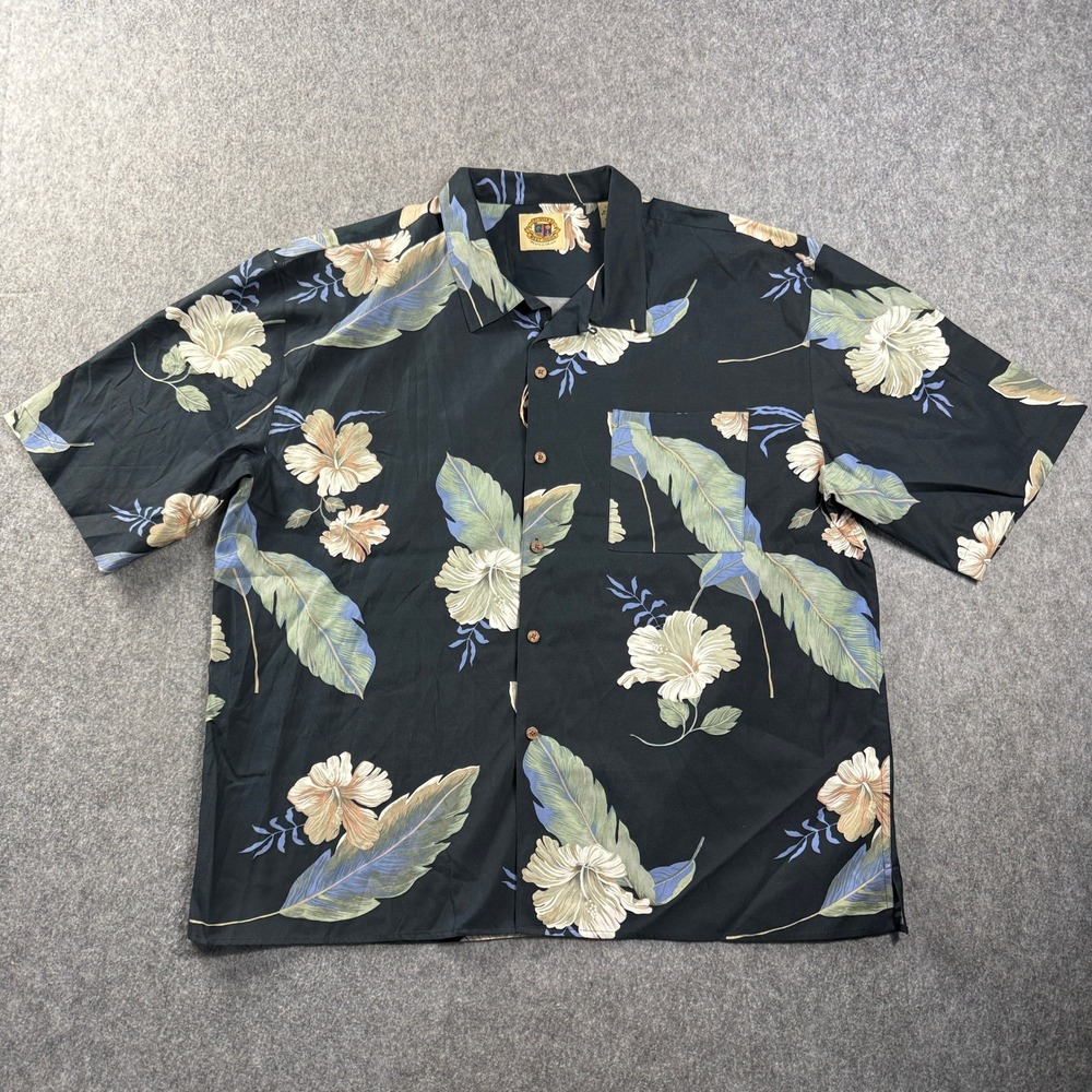 Pusser's West Indies Mens Black Floral Silk Blend Short Sleeve Shirt XXL